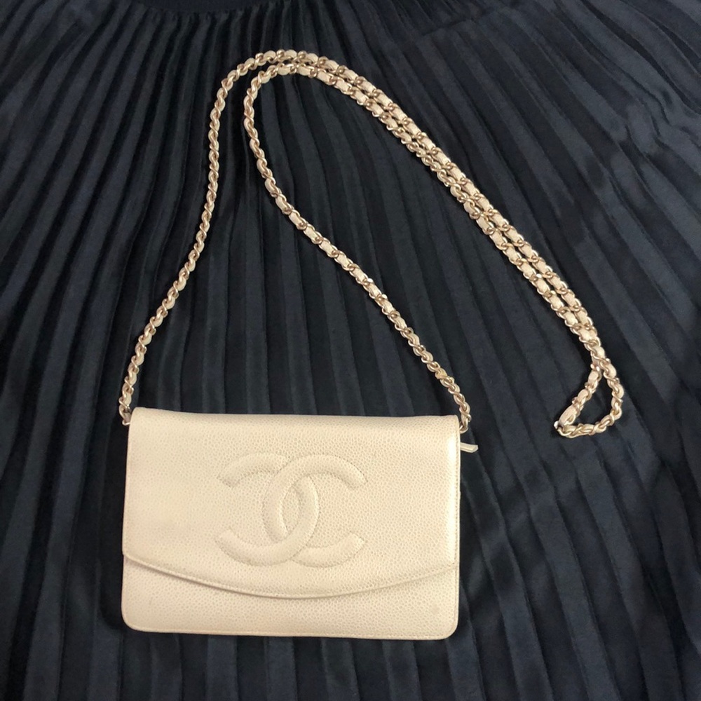 Chanel Nude Caviar Leather Chain Wallet Crossbody
